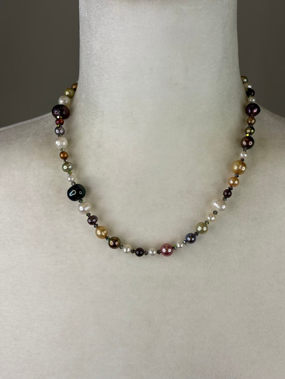 Mixed Pearl Necklace Artisan Made with Glass Beads on Sterling Silver 925